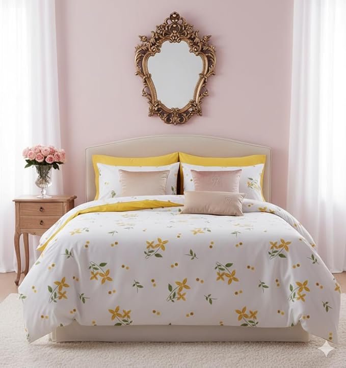 24 – Ethereal White Luxury Bedsheet_BrightYellow